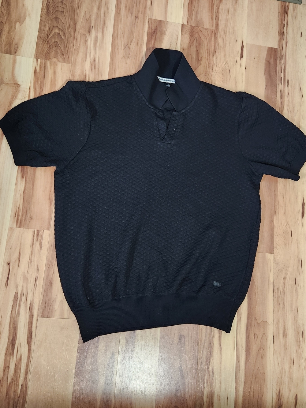 Buffalo David Bitton Black Textured Short-Sleeve Polo